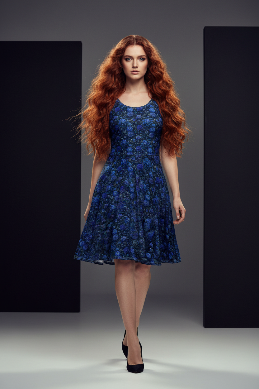 Midnight Bloom 💙Cotton skater dress