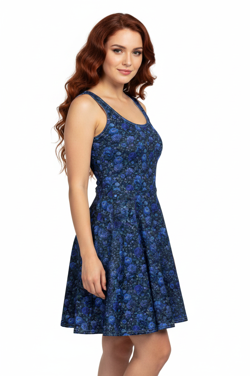 Midnight Bloom 💙Cotton skater dress