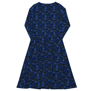 Midnight Bloom All-over print long sleeve midi dress