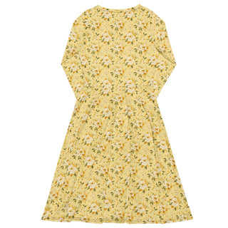 Golden Bloom long sleeve midi dress