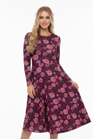Crimson Garden Long sleeve midi dress
