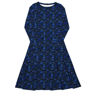 Midnight Bloom All-over print long sleeve midi dress