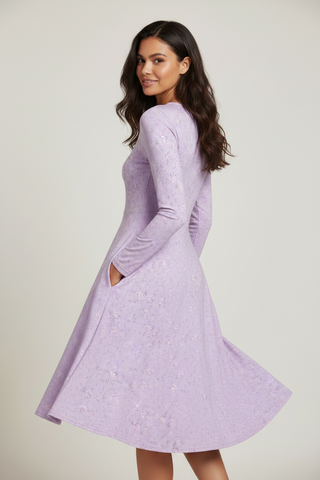 Lilac Garden Long sleeve midi dress