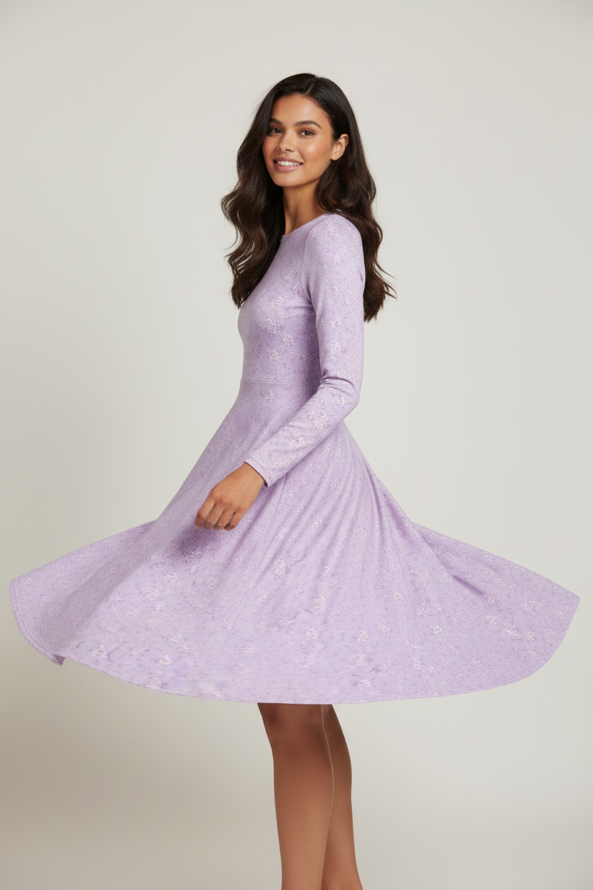 Lilac Garden Long sleeve midi dress
