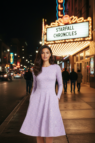 Lilac Garden Long sleeve midi dress