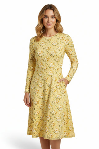 Golden Bloom long sleeve midi dress 3XL