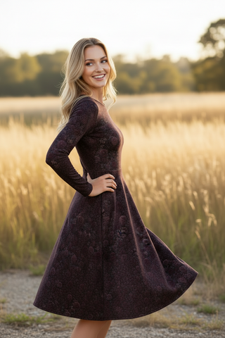 Bloomveil Rosé print long sleeve midi dress