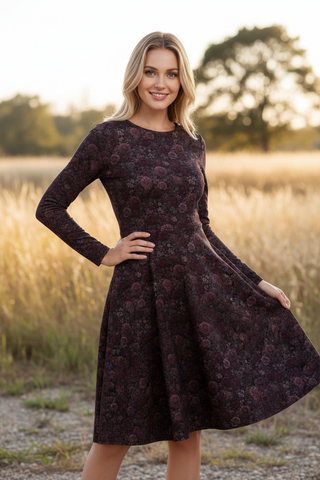 Bloomveil Rosé print long sleeve midi dress