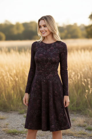 Bloomveil Rosé print long sleeve midi dress