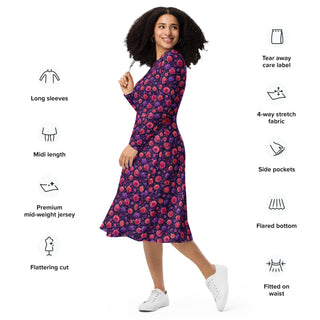 Velvet Bloomveil Long sleeve midi dress