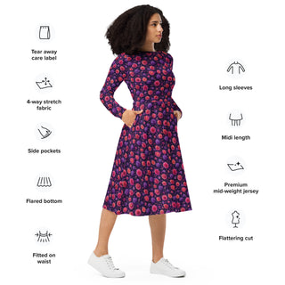 Velvet Bloomveil Long sleeve midi dress