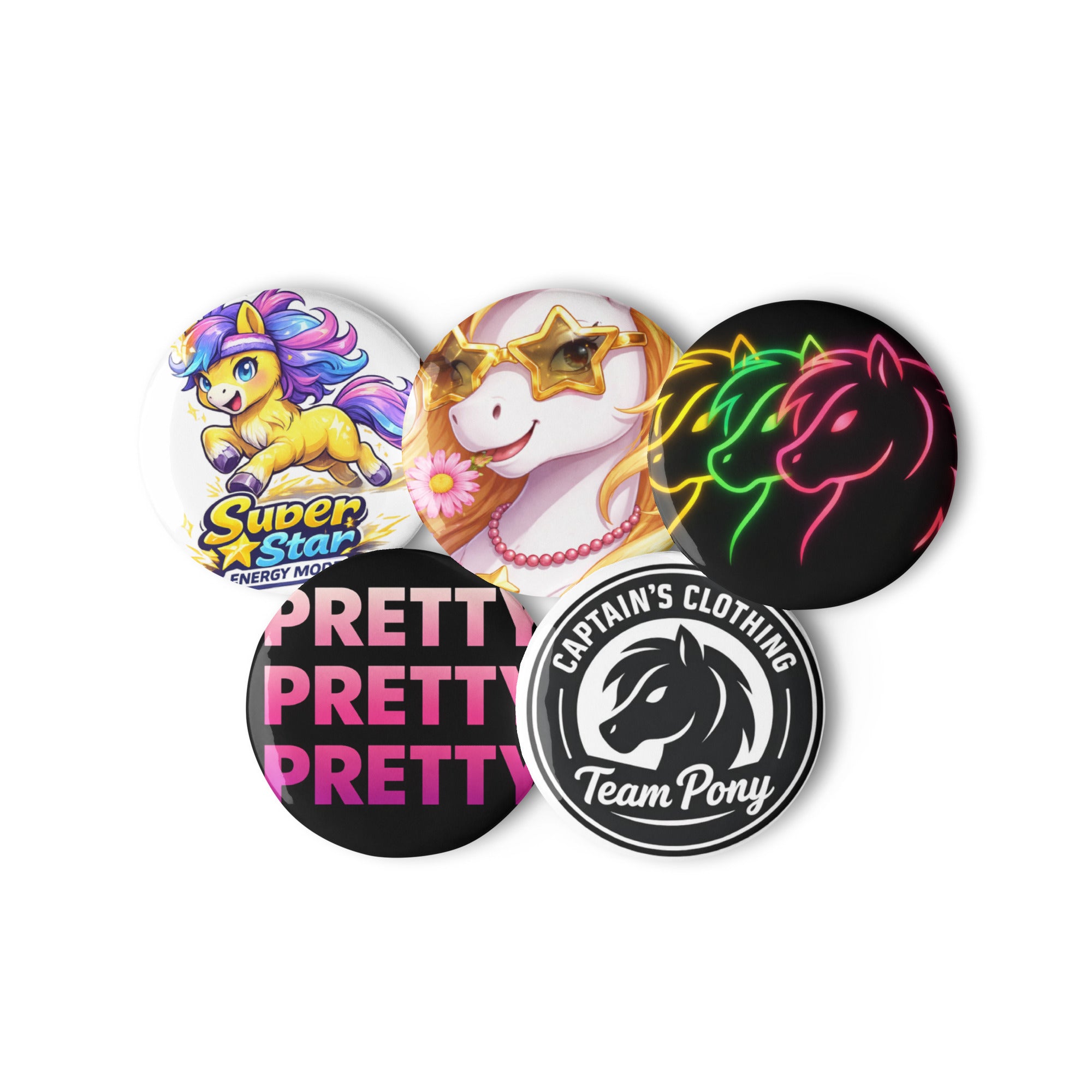 Captain Clothhing Team Pony Collection Set of pin buttons