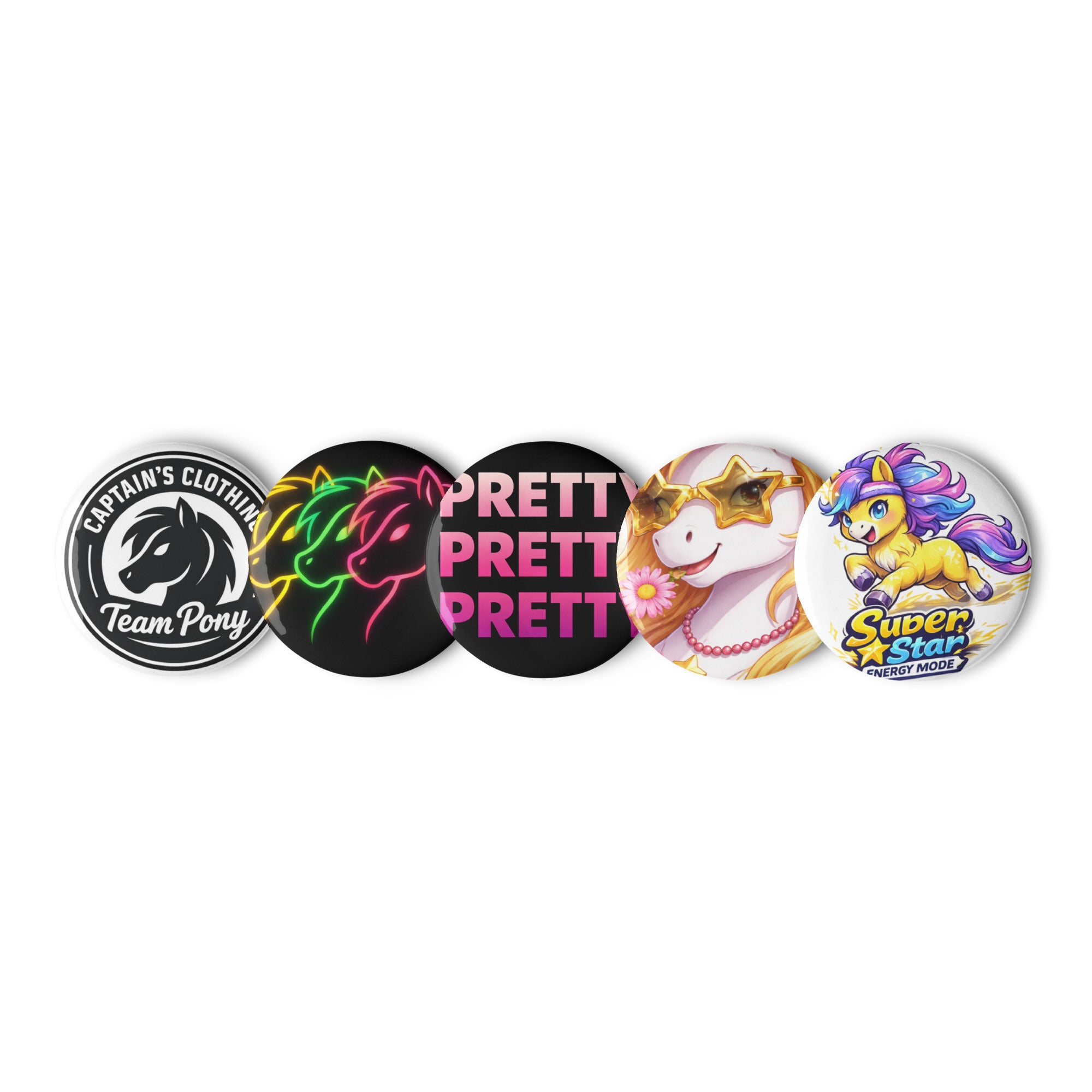 Captain Clothhing Team Pony Collection Set of pin buttons 1.25″