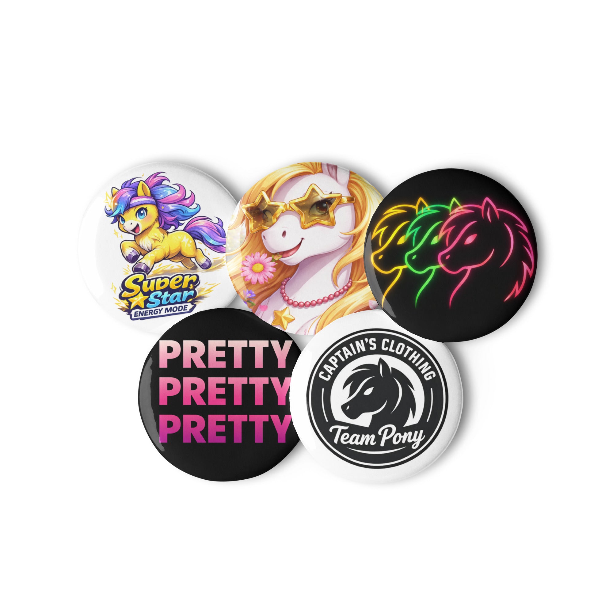 Captain Clothhing Team Pony Collection Set of pin buttons