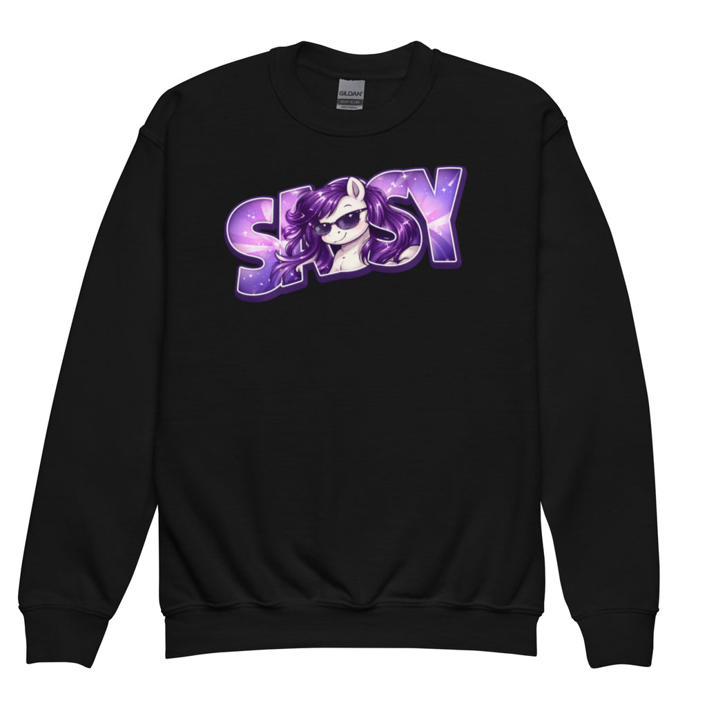 Sassy Pony 😎🐴Youth crewneck sweatshirt Black