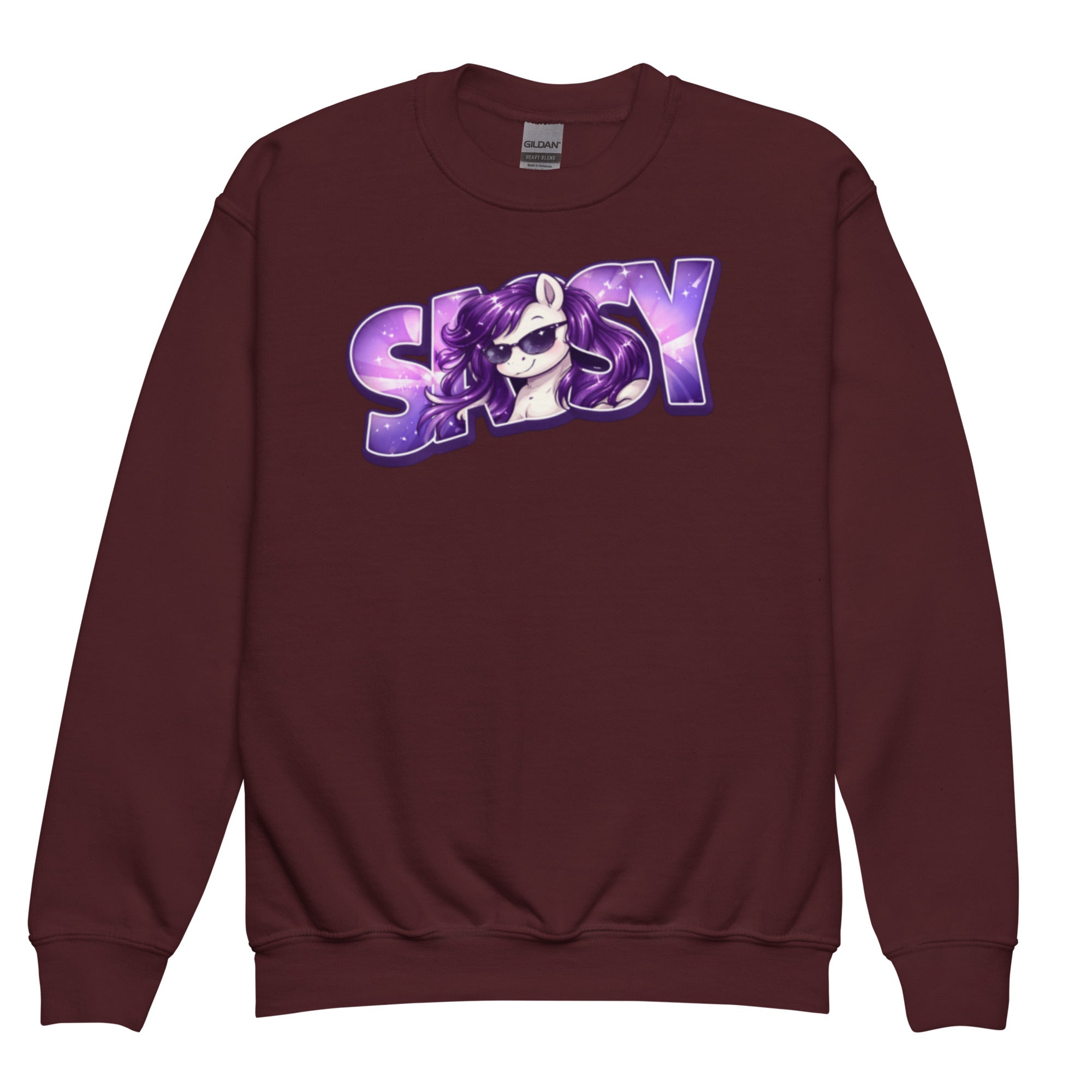 Sassy Pony 😎🐴Youth crewneck sweatshirt Maroon