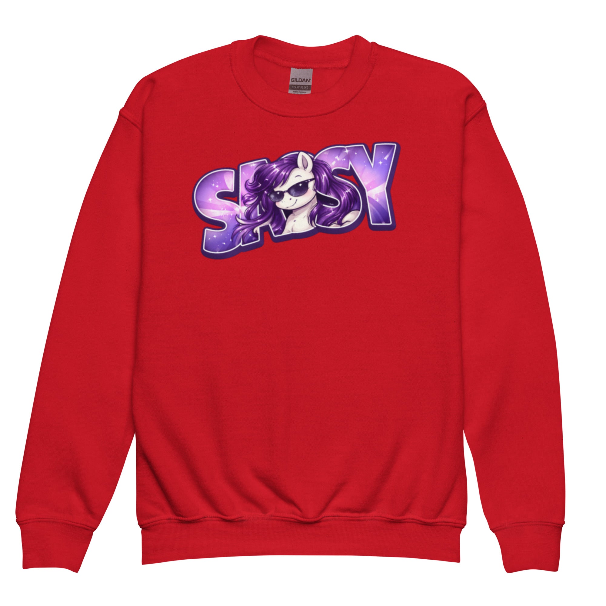 Sassy Pony 😎🐴Youth crewneck sweatshirt Red